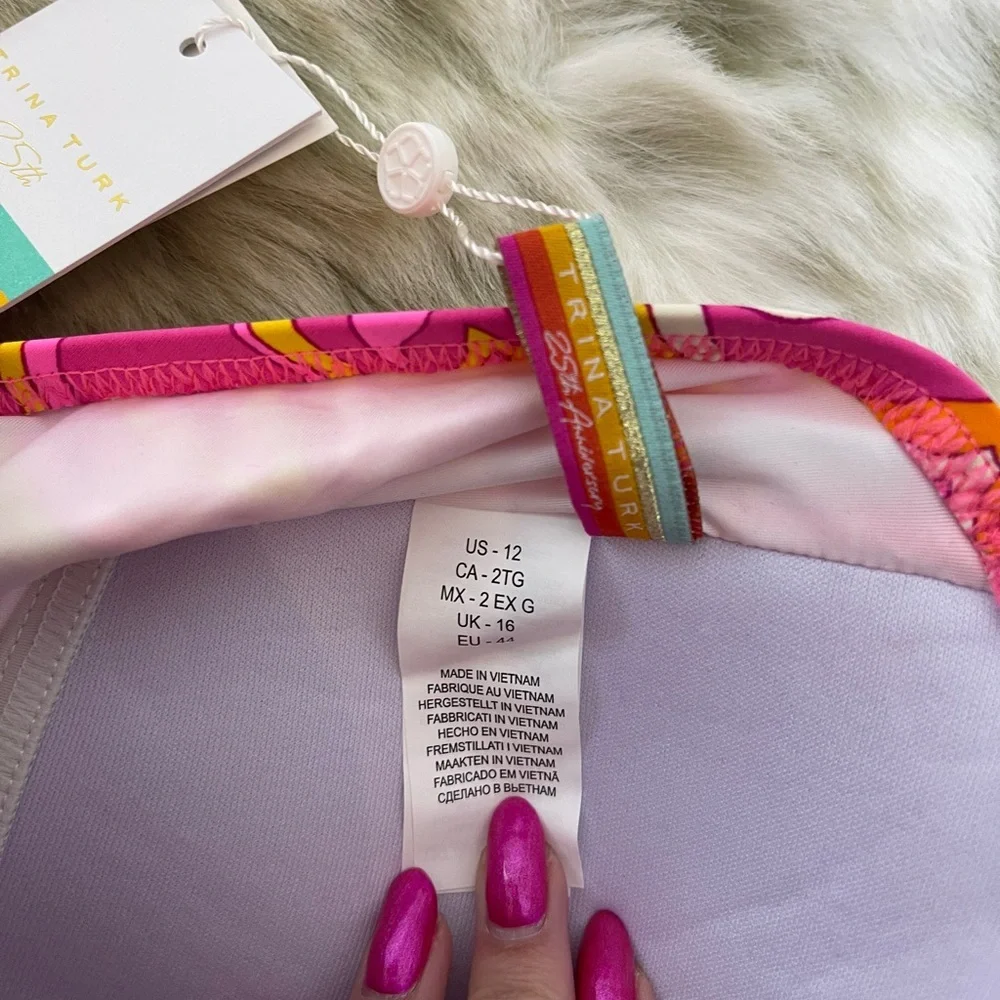 Trina Turk Pink and Yellow One Piece Swimsuit with Retro Paisley Design - Picture 5 of 8